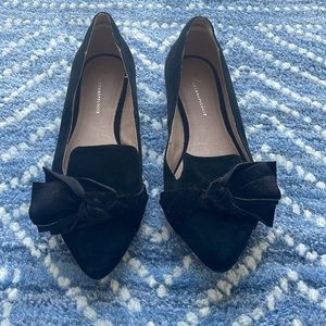 Black Suede w Velvet Bow Anthropologie Flats